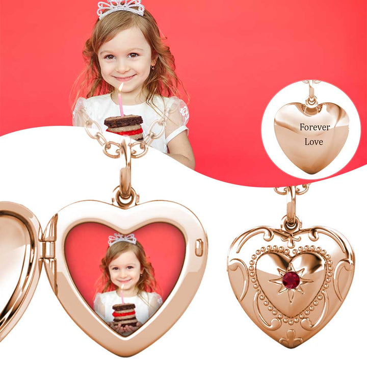 Heart Photo Locket Necklace with Birthstone