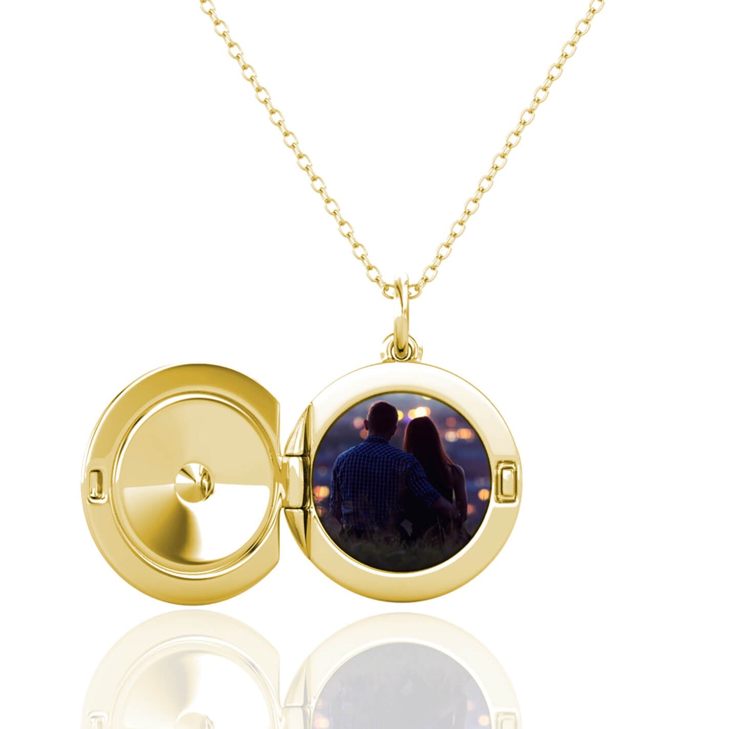 Round Photo Locket Necklace with Birthstone