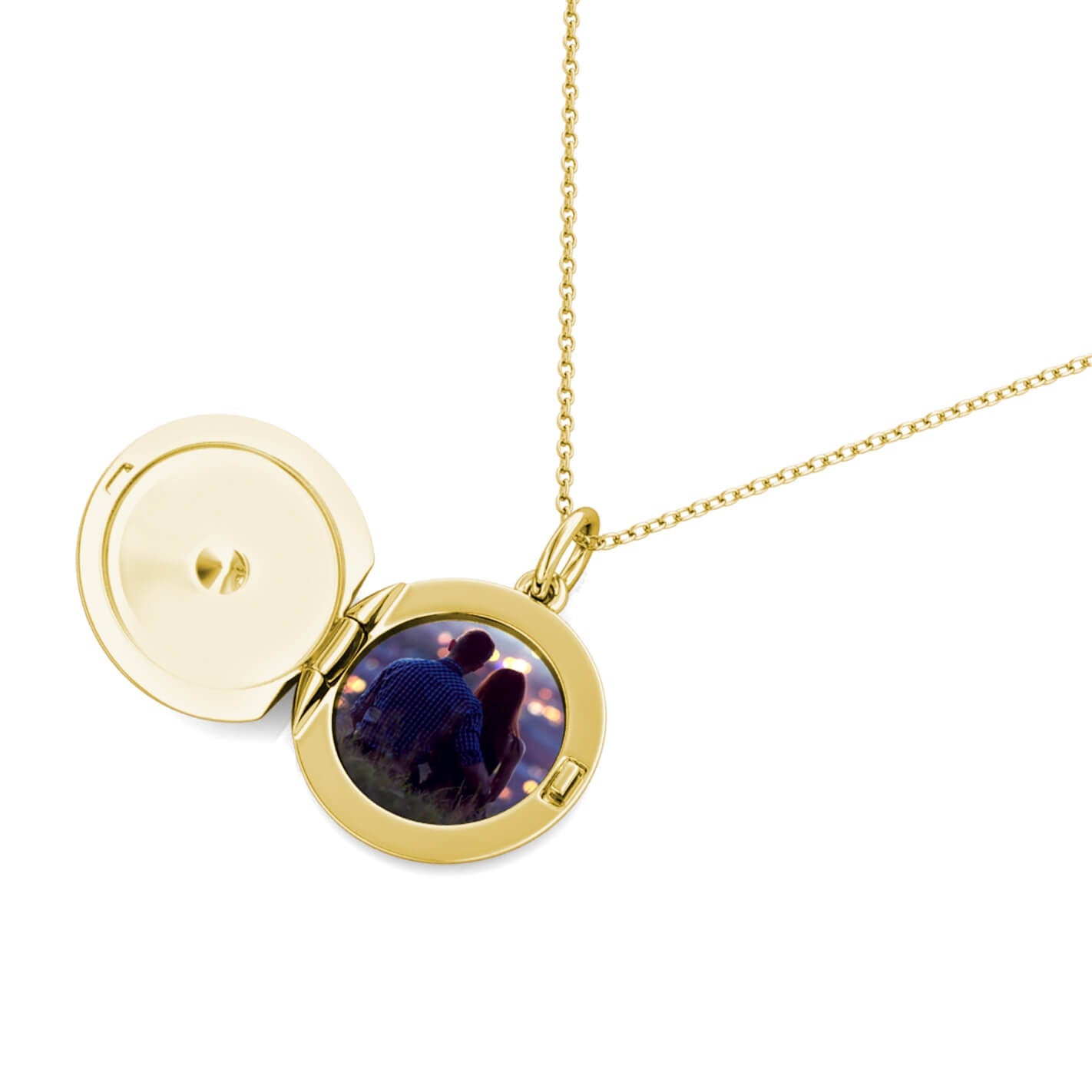 Round Photo Locket Necklace with Birthstone