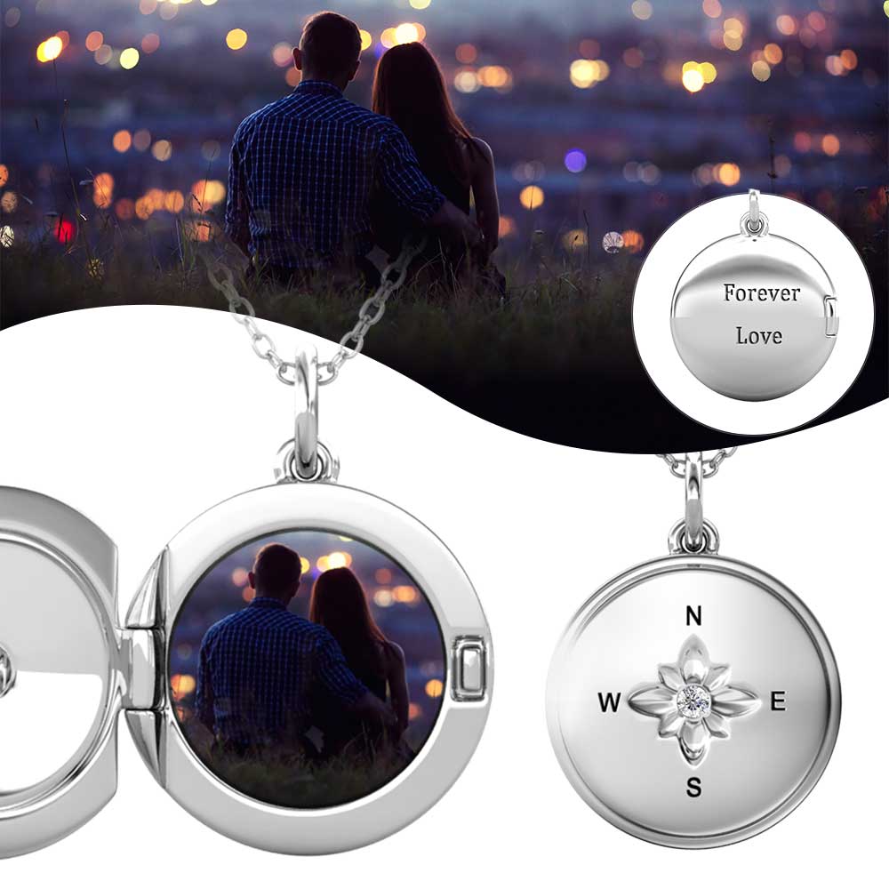 Round Photo Locket Necklace with Birthstone