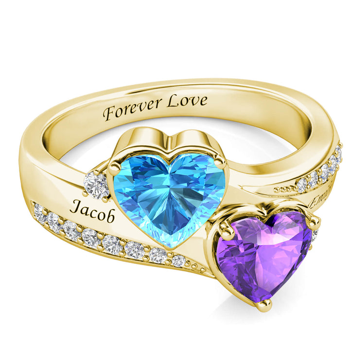 2 Heart Birthstones Ring