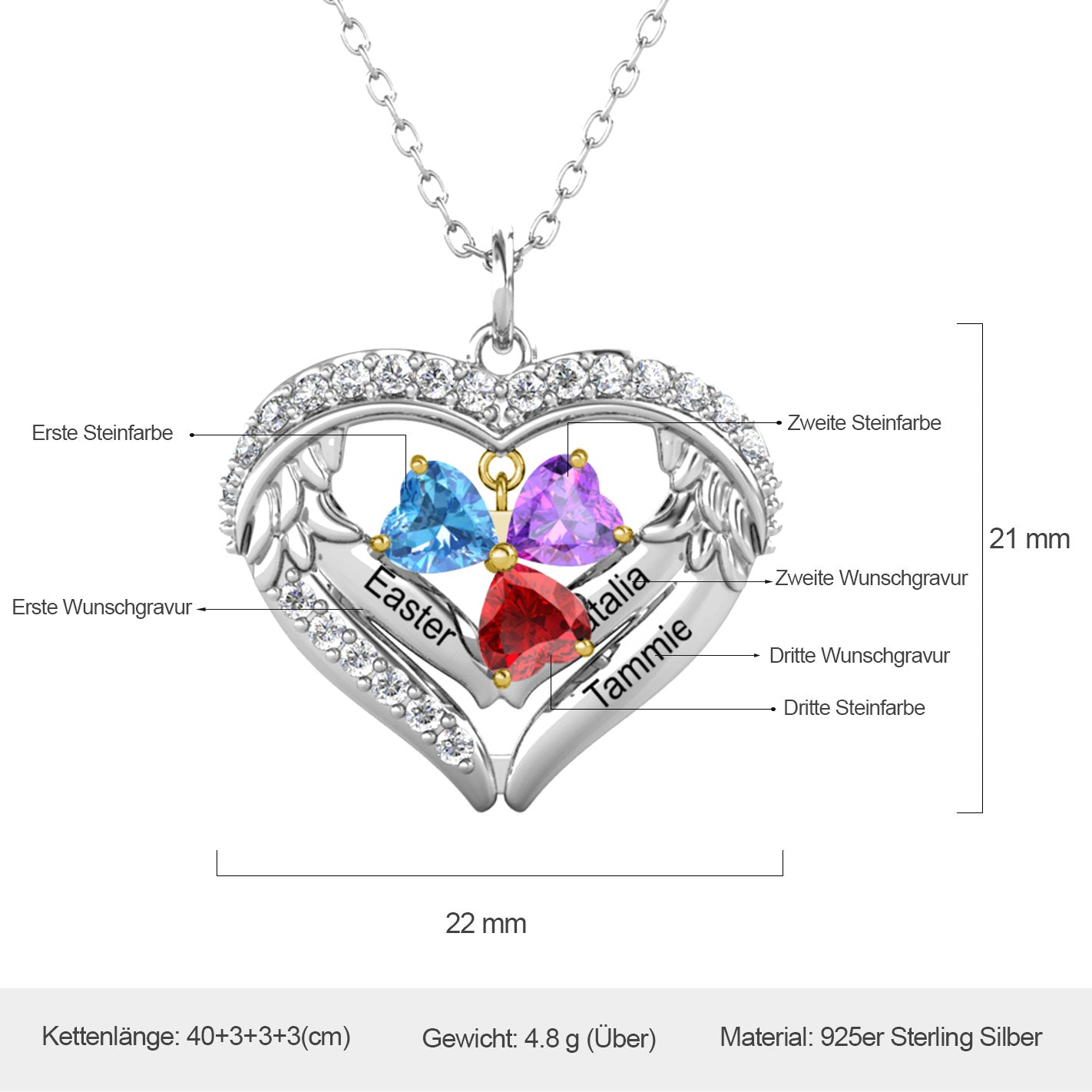 Kette mit 3 Geburtssteinen