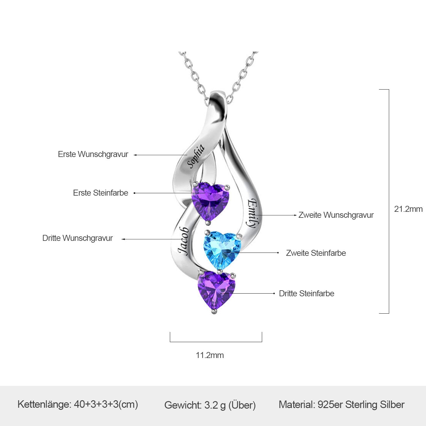 Kette mit 3 Geburtssteinen