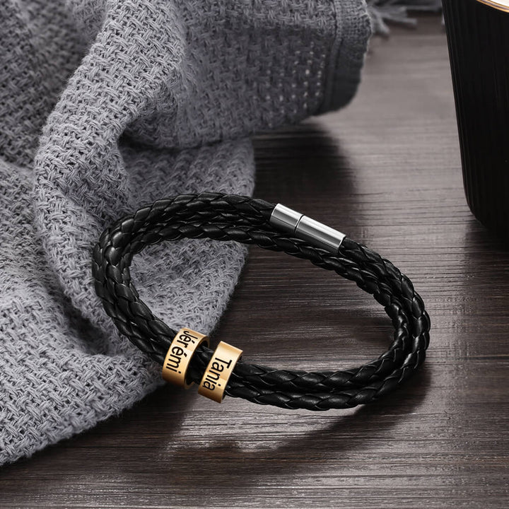 Men's Engraved 2 Beads Bracelet