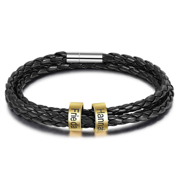 Men's Engraved 2 Beads Bracelet