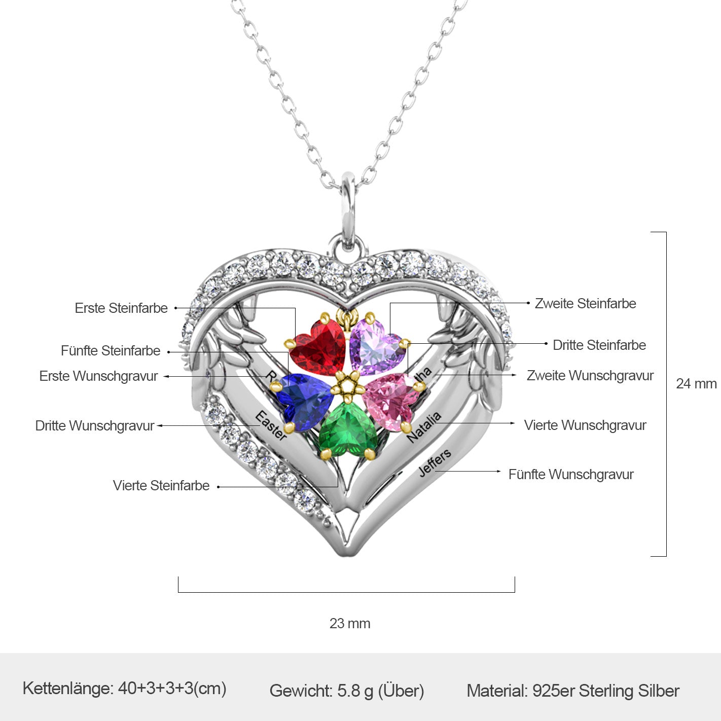 Kette mit 5 Geburtssteinen