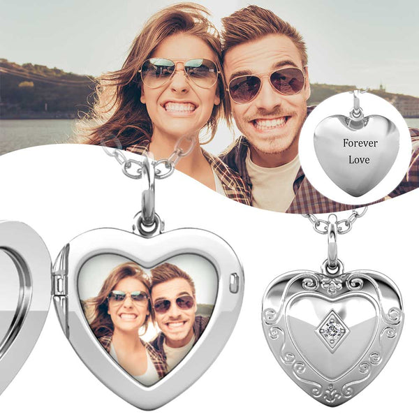 Heart Photo Locket Necklace with Birthstone