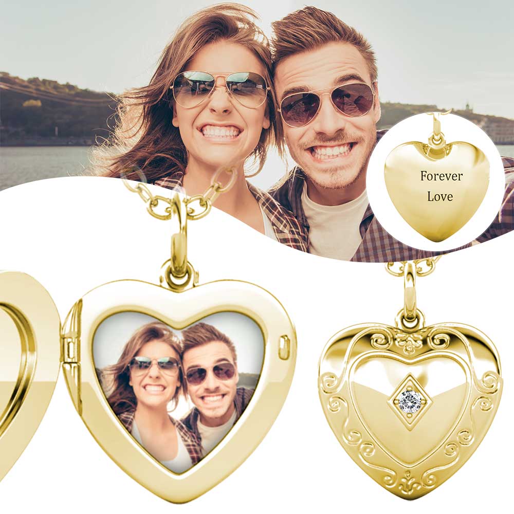 Heart Photo Locket Necklace with Birthstone