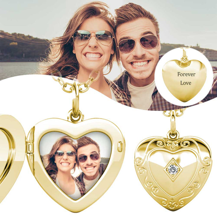 Heart Photo Locket Necklace with Birthstone