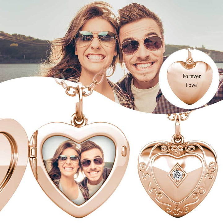Heart Photo Locket Necklace with Birthstone