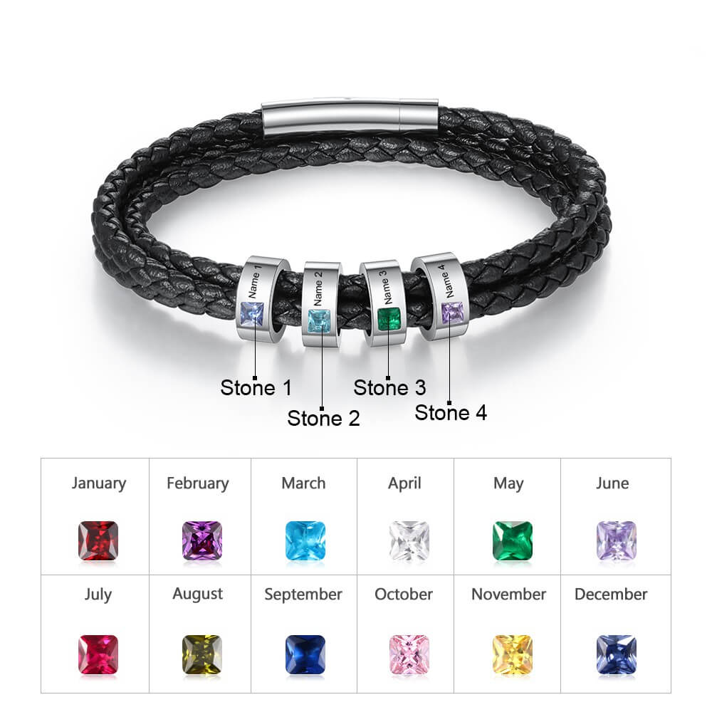 Men's Engraved 4 Beads Bracelet