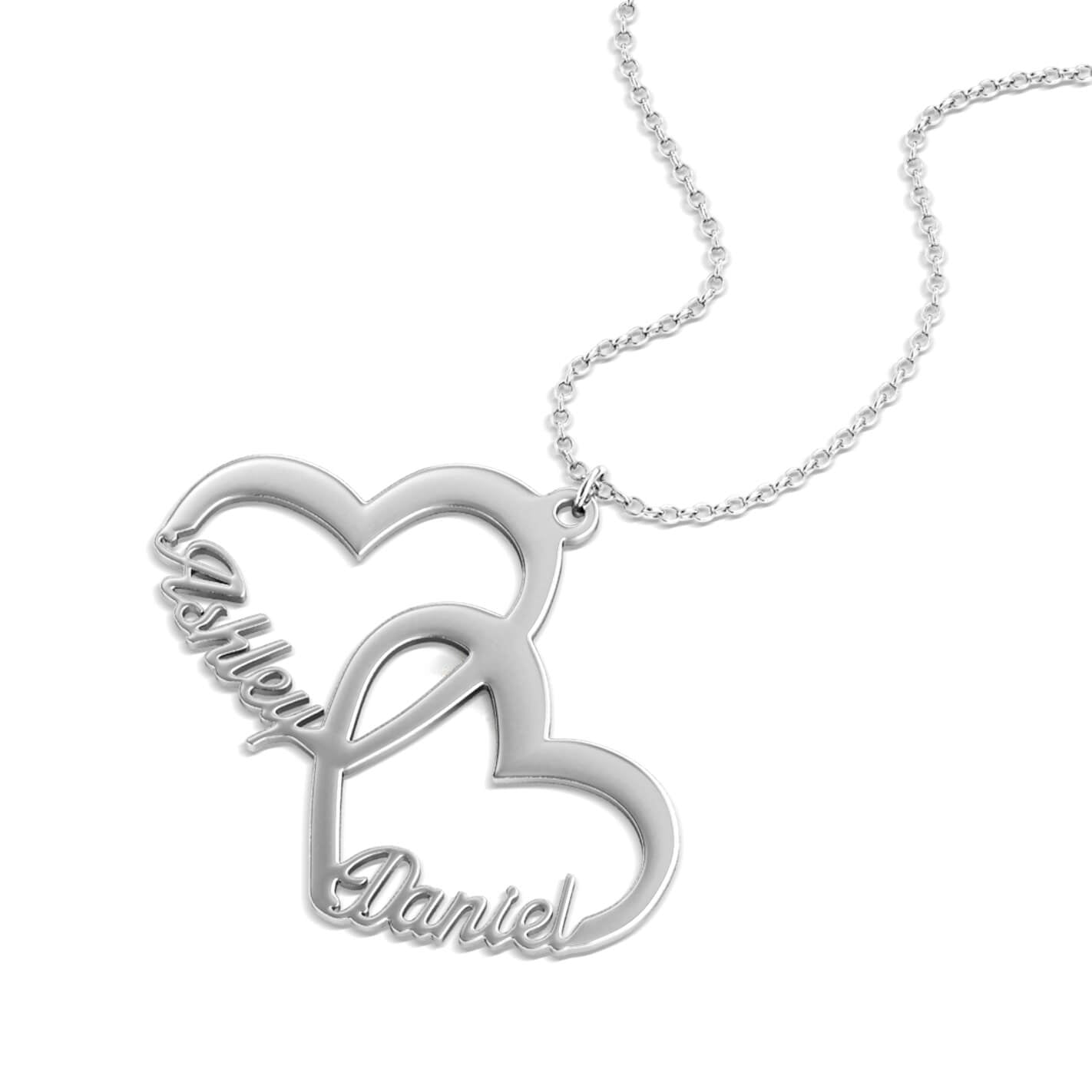 Double Heart 2 Name Necklace