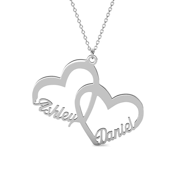 Double Heart 2 Name Necklace