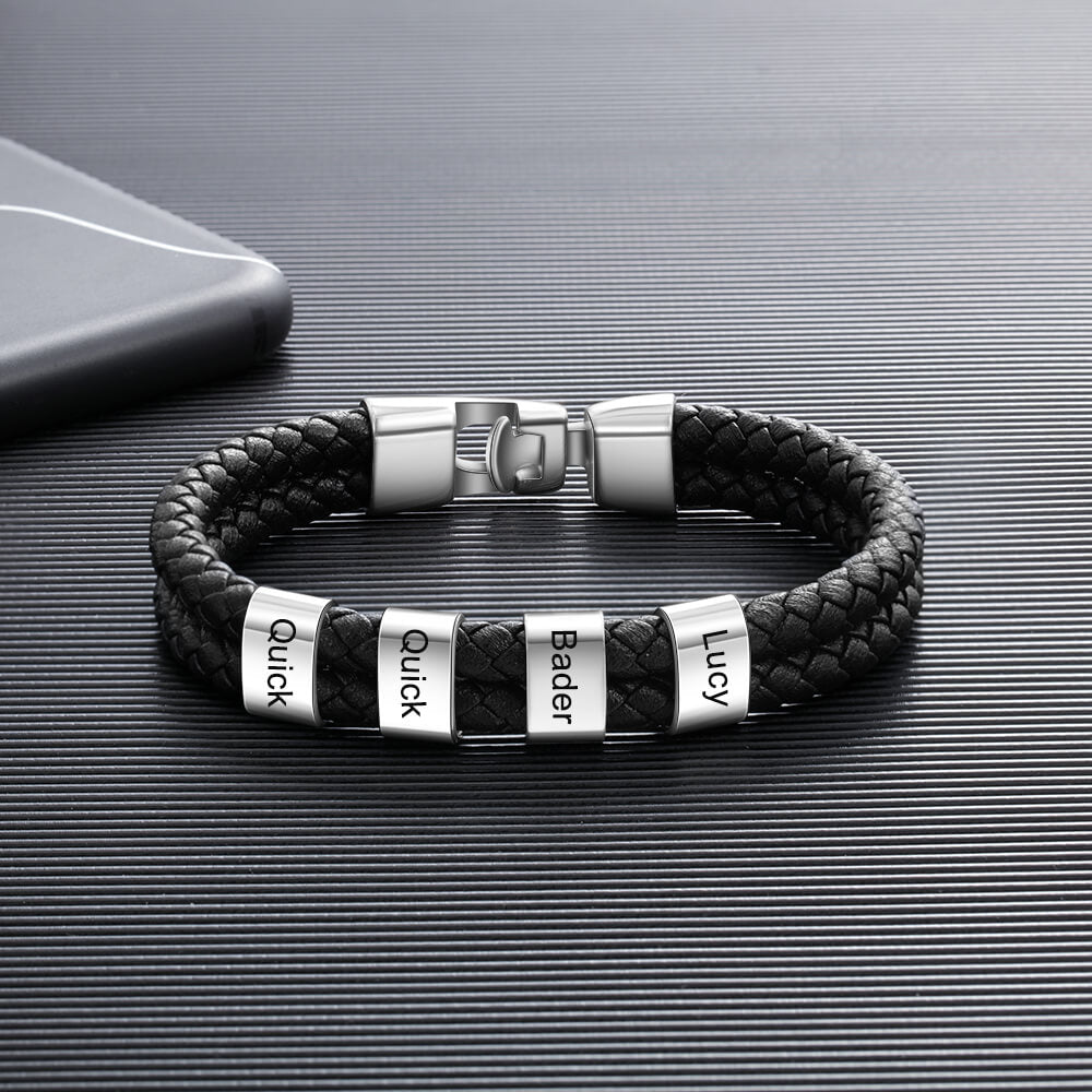 Men's Engraved 4 Beads Bracelet