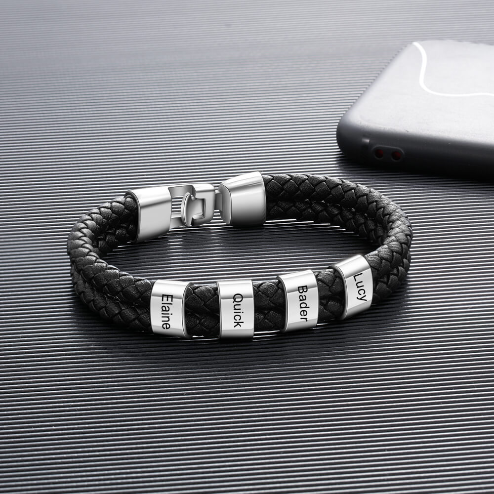 Men's Engraved 4 Beads Bracelet