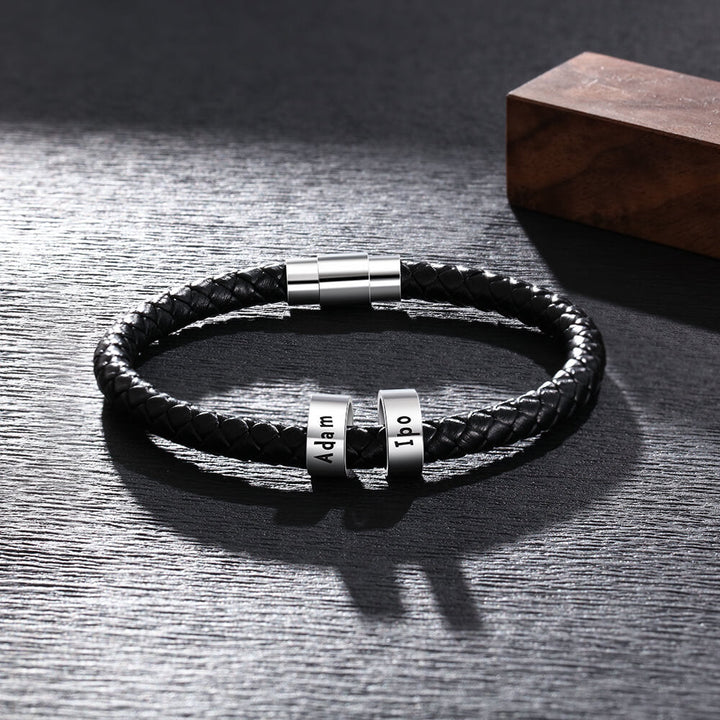 Men's Engraved 2 Beads Bracelet