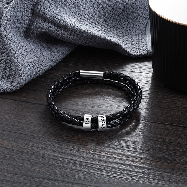 Men's Engraved 2 Beads Bracelet