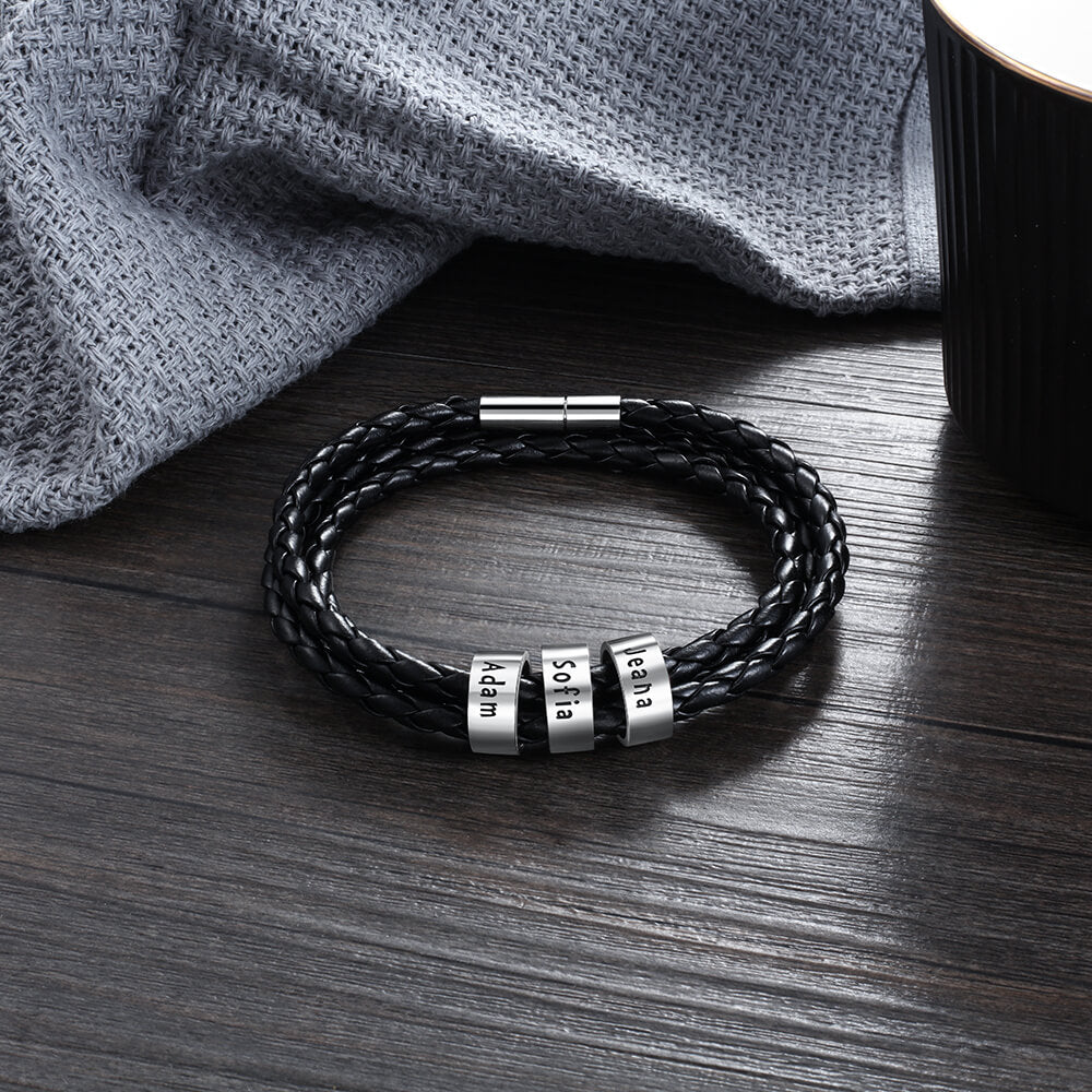 Men's Engraved 3 Beads Bracelet