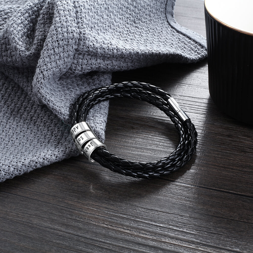 Men's Engraved 3 Beads Bracelet