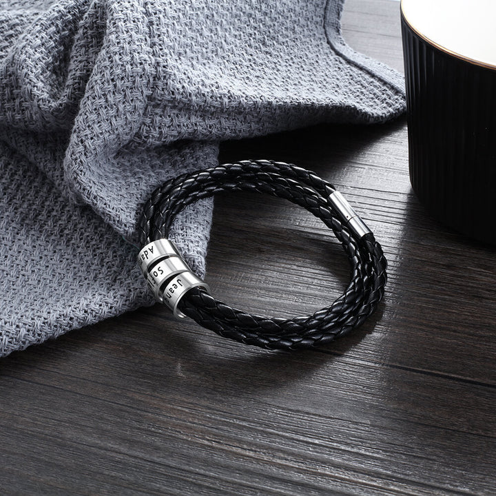 Men's Engraved 3 Beads Bracelet