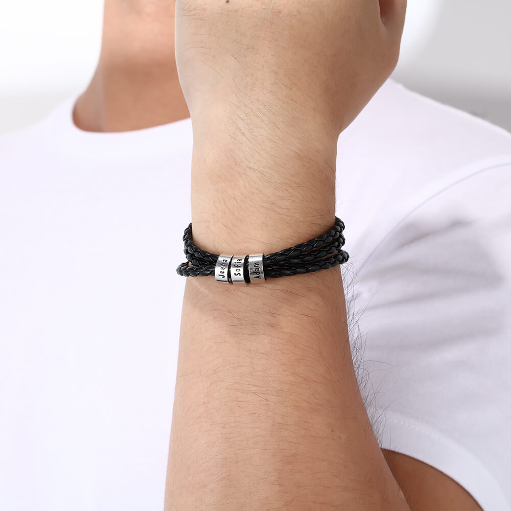 Men's Engraved 3 Beads Bracelet