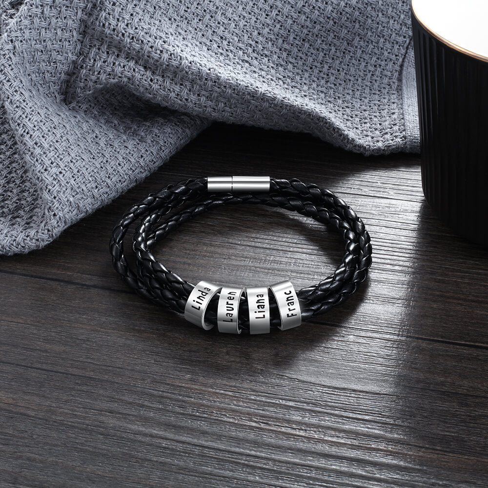 Men's Engraved 4 Beads Bracelet