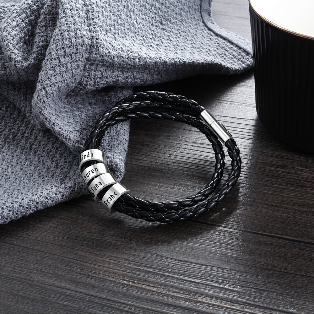 Men's Engraved 4 Beads Bracelet