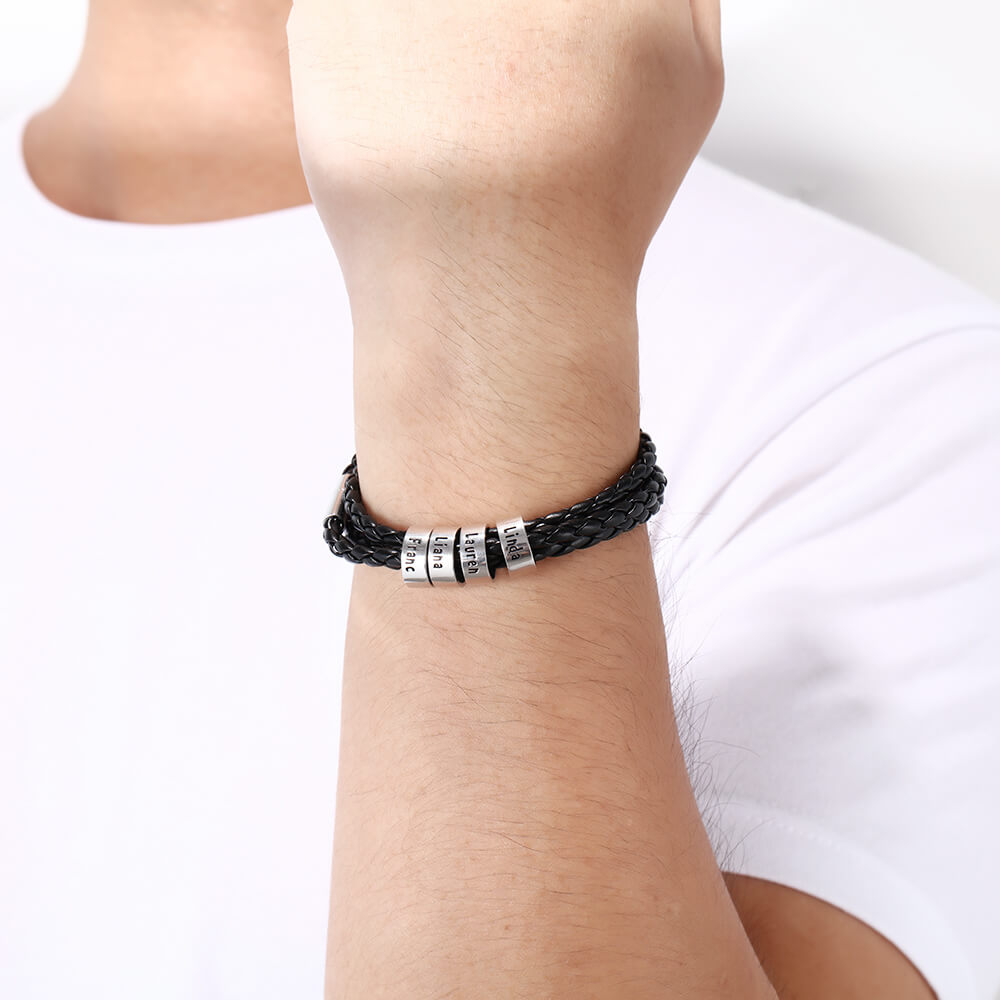 Men's Engraved 4 Beads Bracelet