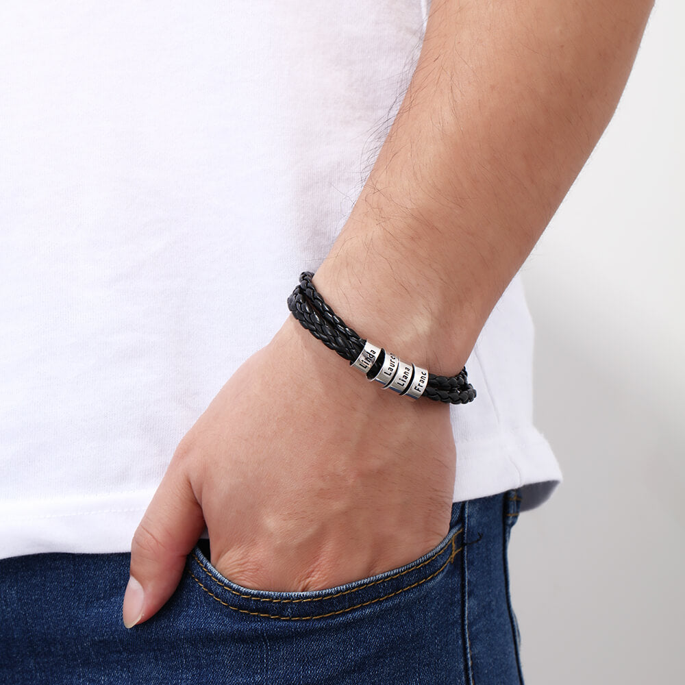 Men's Engraved 4 Beads Bracelet
