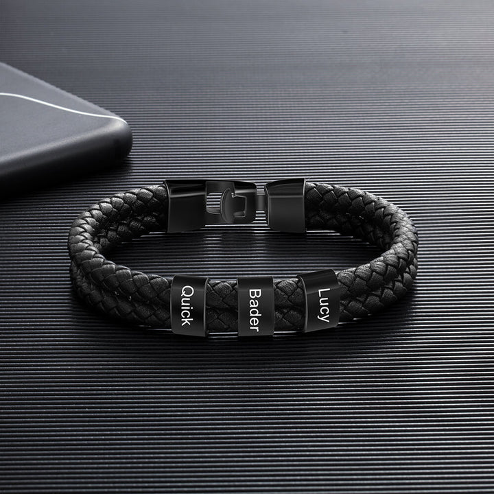 Men's Engraved 3 Beads Bracelet