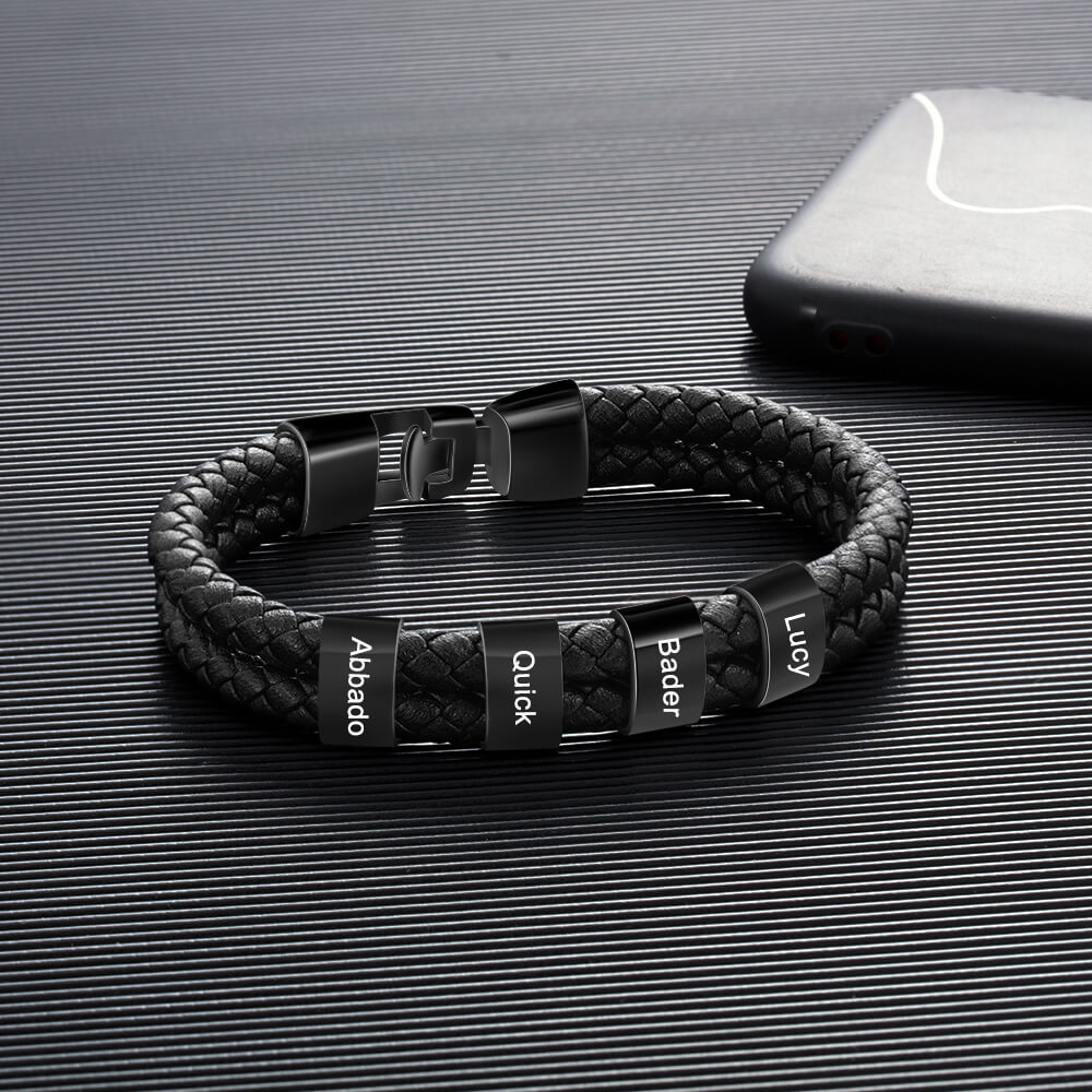 Men's Engraved 4 Beads Bracelet