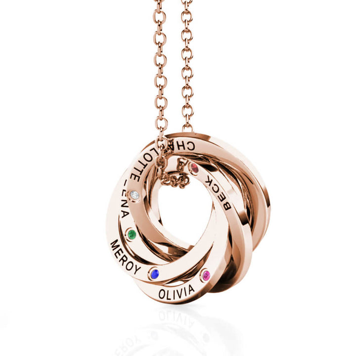 Russian 5 Ring Necklace with 5 Birthstones