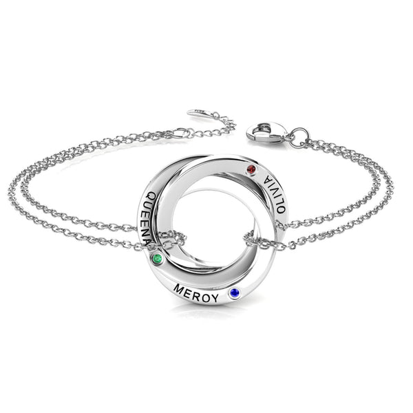 Russian 3 Ring Bracelet with 3 Birthstones