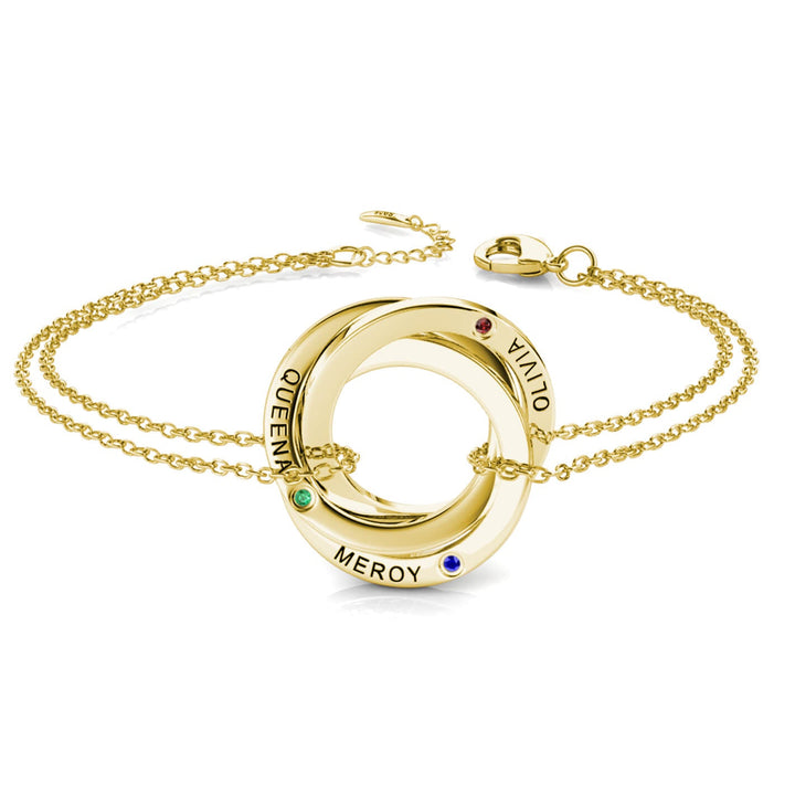 Russian 3 Ring Bracelet with 3 Birthstones