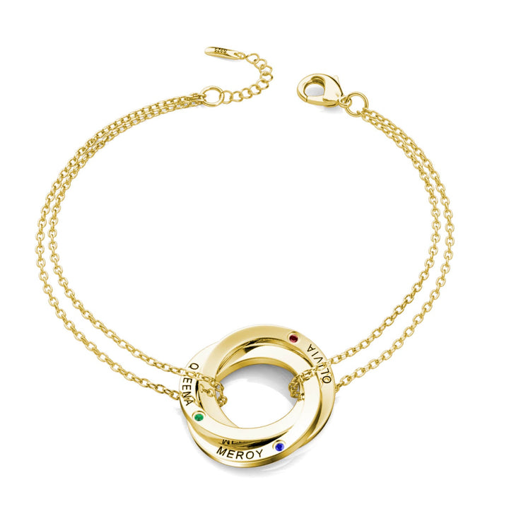Russian 3 Ring Bracelet with 3 Birthstones