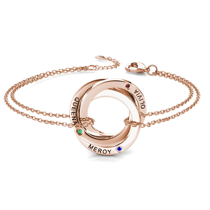 Russian 3 Ring Bracelet with 3 Birthstones