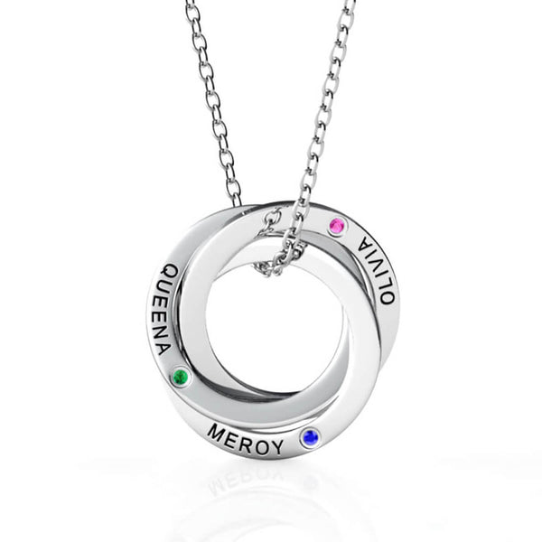 Russian 3 Ring Necklace with 3 Birthstones