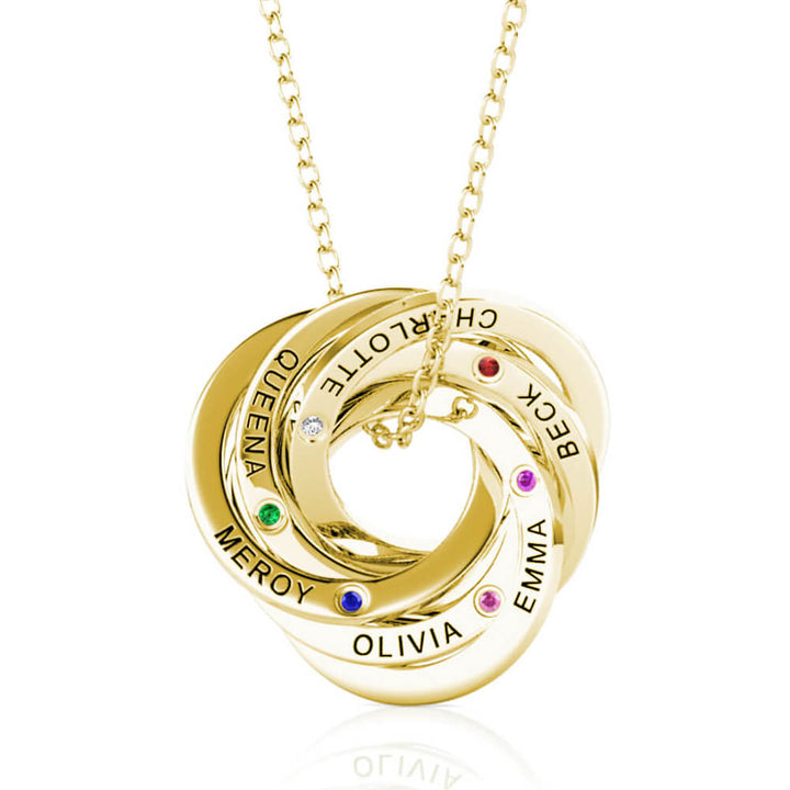 Russian 6 Ring Necklace with 6 Birthstones