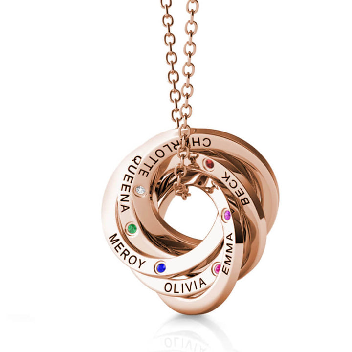 Russian 6 Ring Necklace with 6 Birthstones
