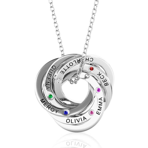 Russian 6 Ring Necklace with 6 Birthstones