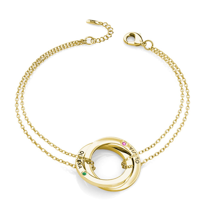 Russian 2 Ring Bracelet with 2 Birthstones