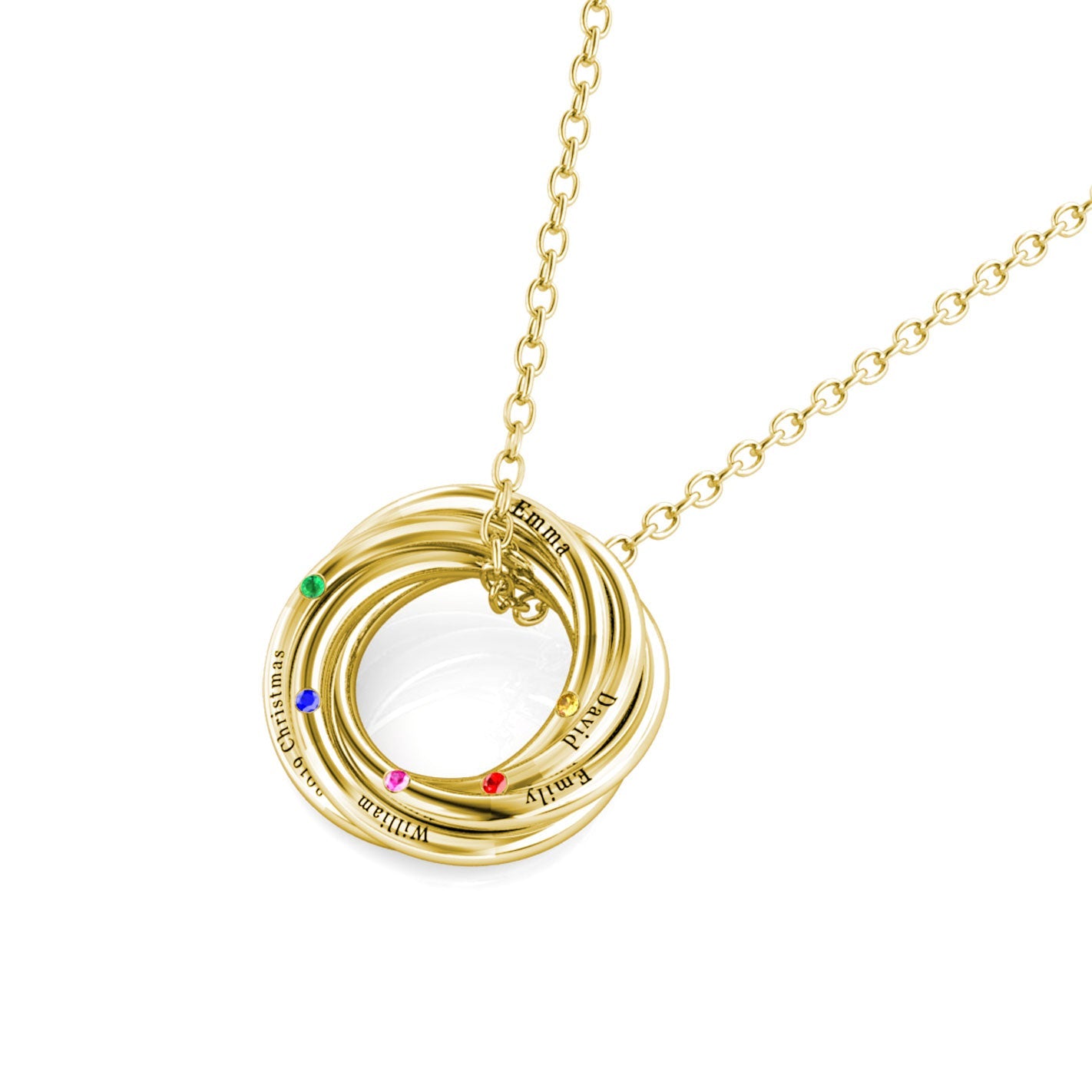 Russian 5 Ring Necklace with 5 Birthstones