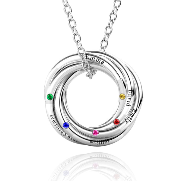 Russian 5 Ring Necklace with 5 Birthstones