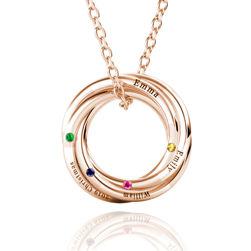 Russian 4 Ring Necklace with 4 Birthstones