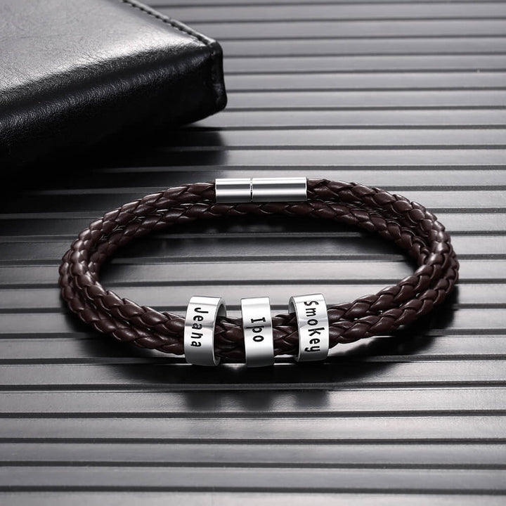 Men's Engraved 3 Beads Bracelet
