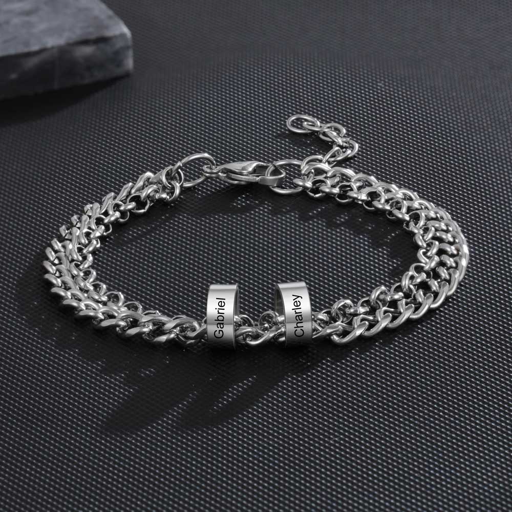 Men's Engraved 2 Beads Bracelet