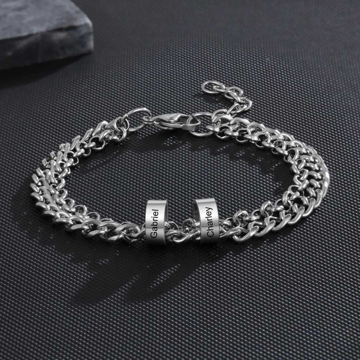 Men's Engraved 2 Beads Bracelet