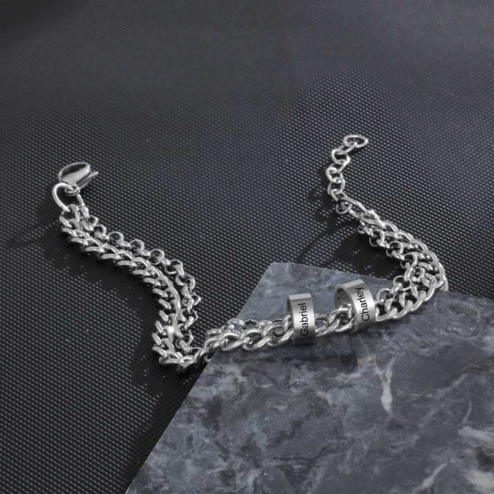 Men's Engraved 2 Beads Bracelet