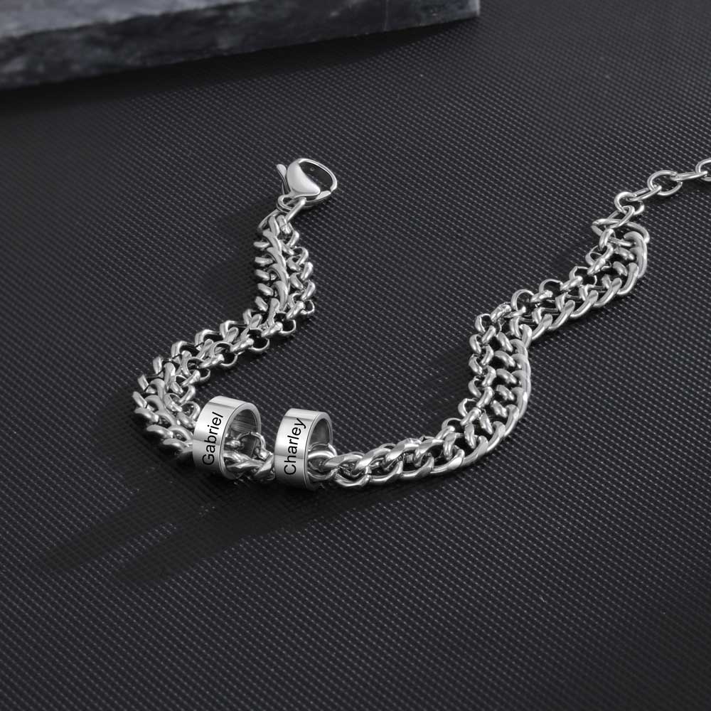 Men's Engraved 2 Beads Bracelet