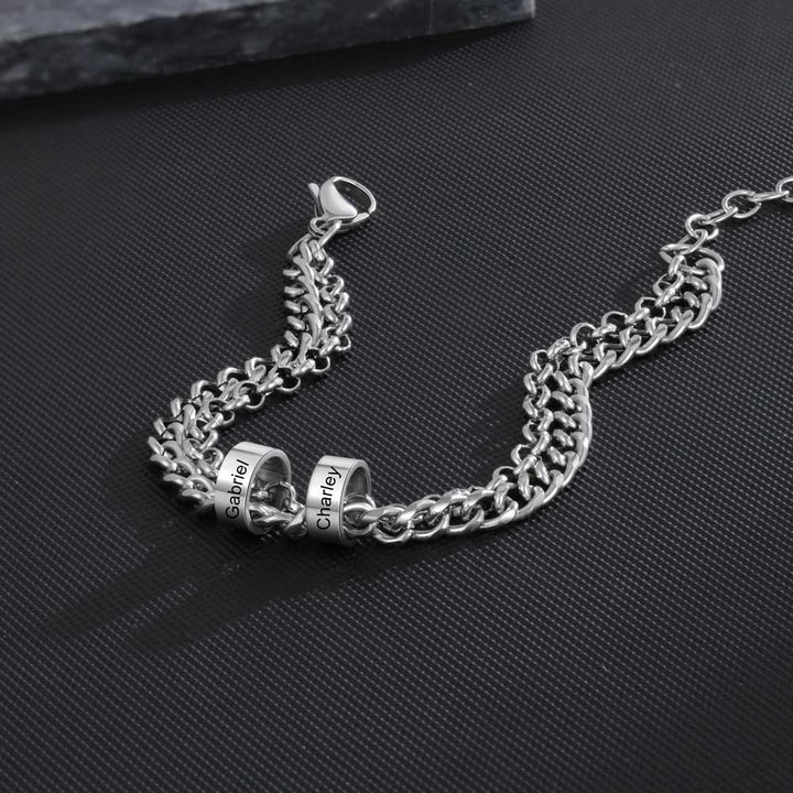 Men's Engraved 2 Beads Bracelet